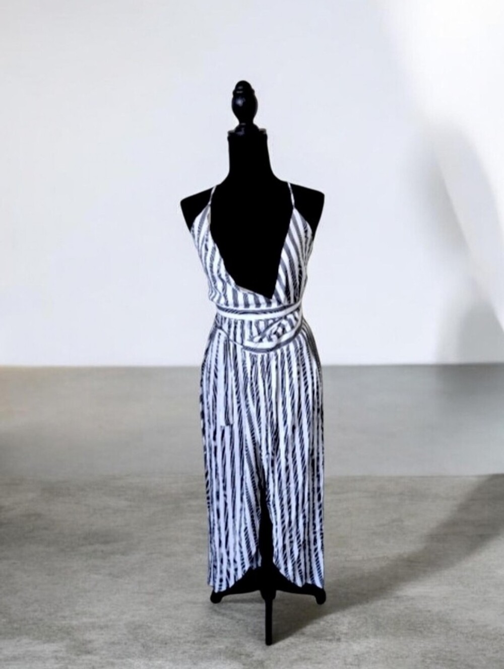 Cooperative Urban Outfitters Blue White Striped Wrap Midi Dress S
